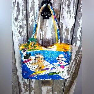 Nicole Rubel Cappelli Surfing Dogs Beach Tote Vintage